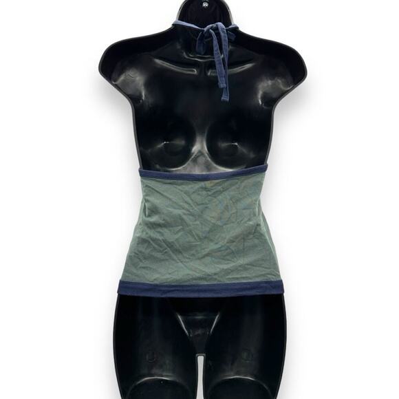 American Eagle Gray & Navy Blue Halter Neck Open Back Tank Top Sz S NEW - Picture 2 of 6